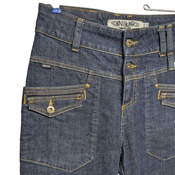 Nikita Jeans Women 27 High Waist Zippered Slits Dark Wash Blue - Picture 4 of 9